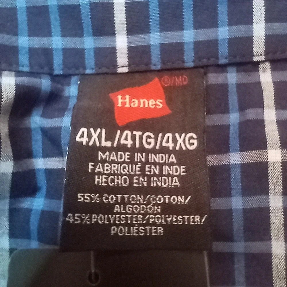 Hanes Mens Sleepwear 4XL Blue Plaid Woven Pajama Set Long Sleeve Shirt Pants NEW